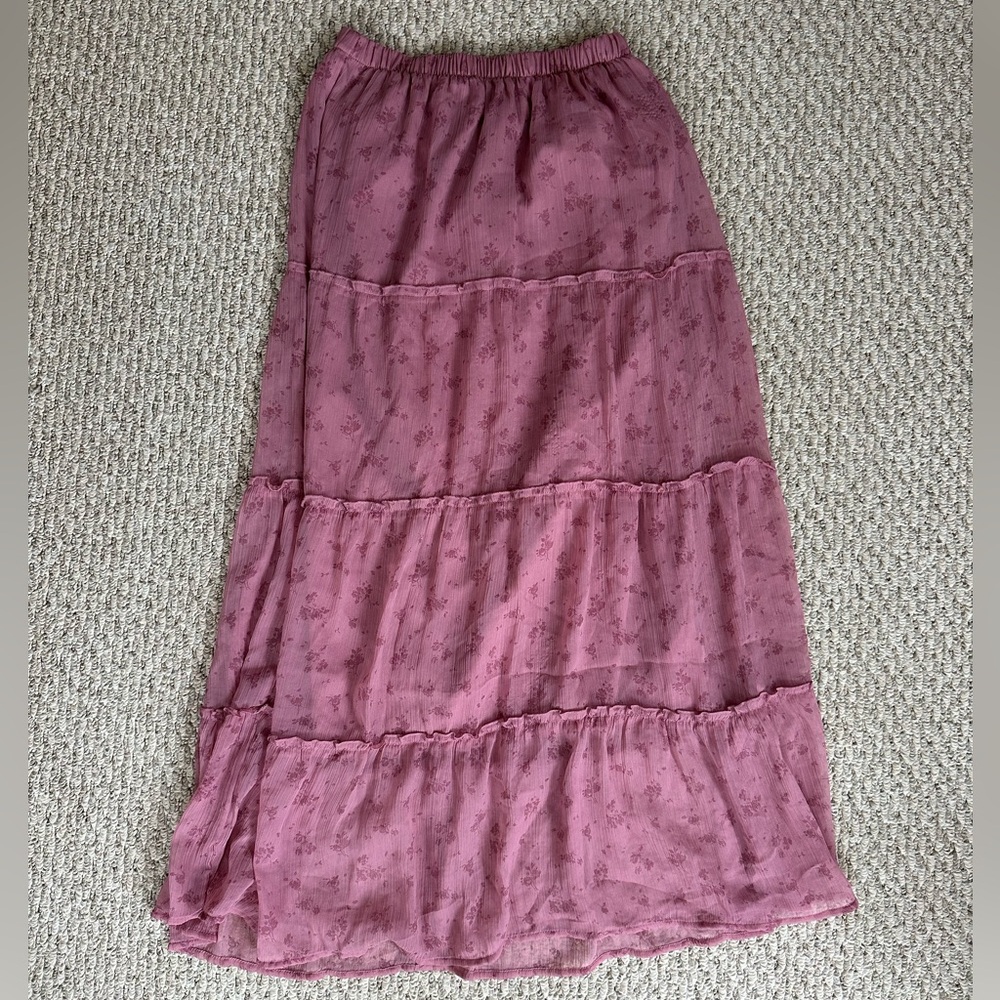 Hollister Tiered Dusty Rose Maxi Skirt
